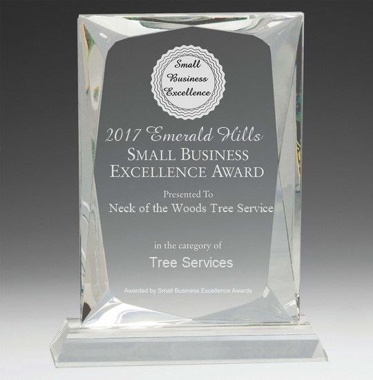 Neck of the Woods Earns Small Business Excellence Award - Blog - Neck of the Woods Tree Service  - award